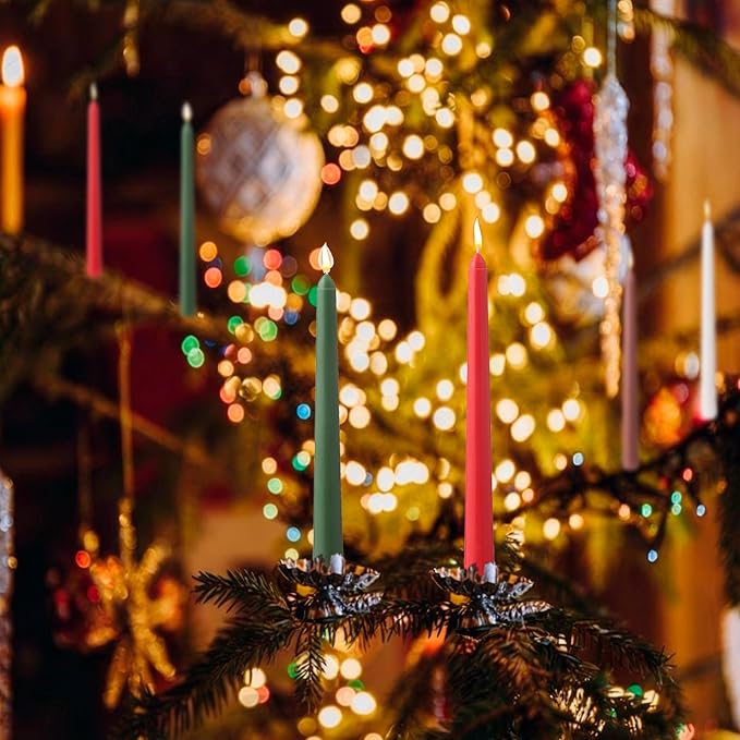 6Pcs Christmas Candle Sticks,10 Inch Dripless Christmas Taper Candle Stick,Red/Green Unscented Xmas Tapered Candles for Decoration