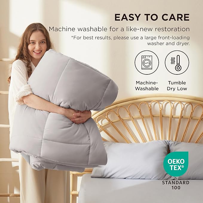 Bedsure Comforter Duvet Insert - Quilted Comforters Oversized King, All Season Duvet, GentleSoft Down Alternative Bedding, with 8 Tabs, Gifts for Women/Men, Light Grey, Oversized King 116 x 98 Inches