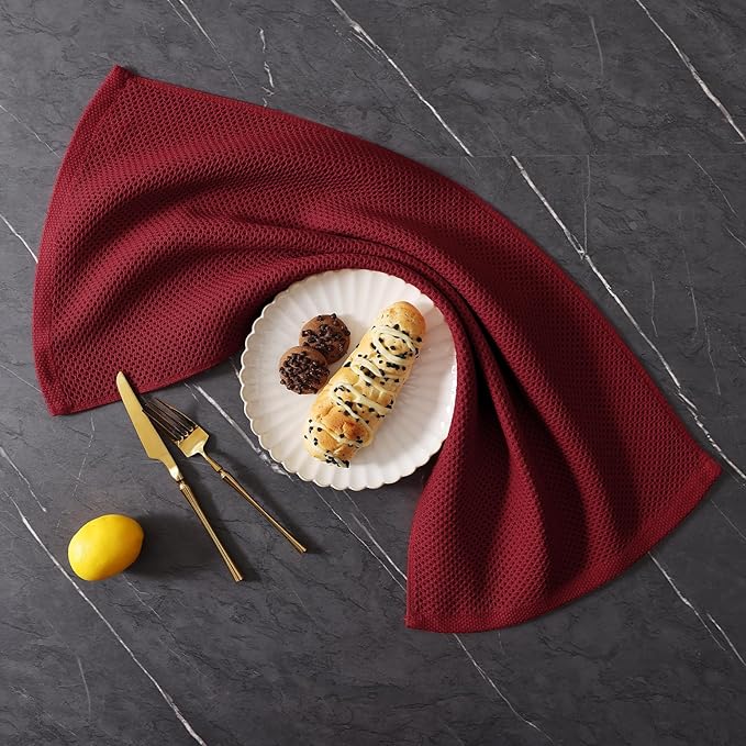 Homaxy 100% Cotton Kitchen Towels and Dishcloths Set, 12 x 12 Inches and 13 x 28 Inches, Set of 10 Bulk Kitchen Towels Set, Ultra Soft Absorbent Dish Cloths for Washing Dishes, Burgundy