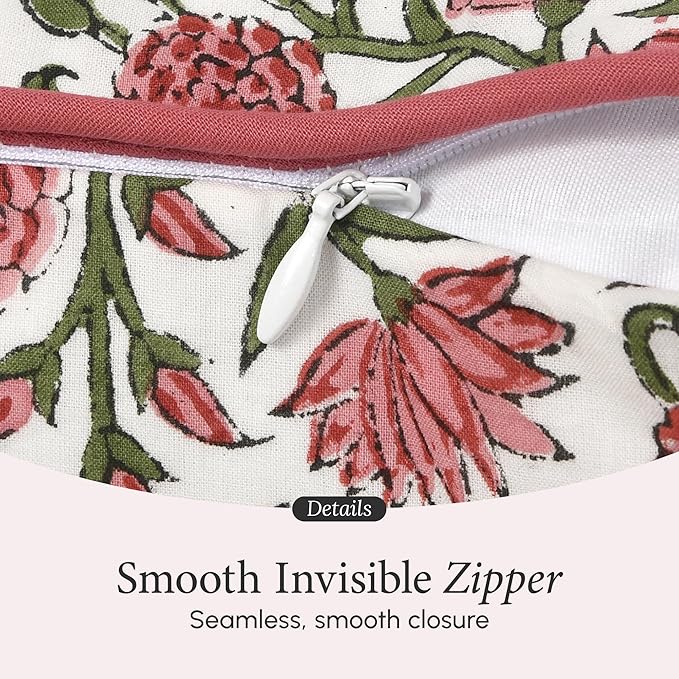 CPC 100% Cotton Throw Pillow Covers 18x18 Inch, Set of 2 Red Block Print Pattern Couch Pillow, Cute Boho Decorative Pillows for Living Room, Bedroom with Hidden Zipper- Red Garnet