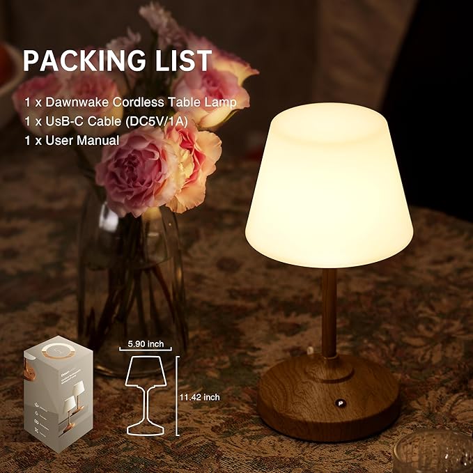 Table Lamp Cordless Battery Operated Lamp Waterproof,Desk Bedside Table Lamps for Bedroom, Outdoor Cordless Rechargeable Touch Lamps for Night Stands, 5000mAh LED Night Light for Living Room