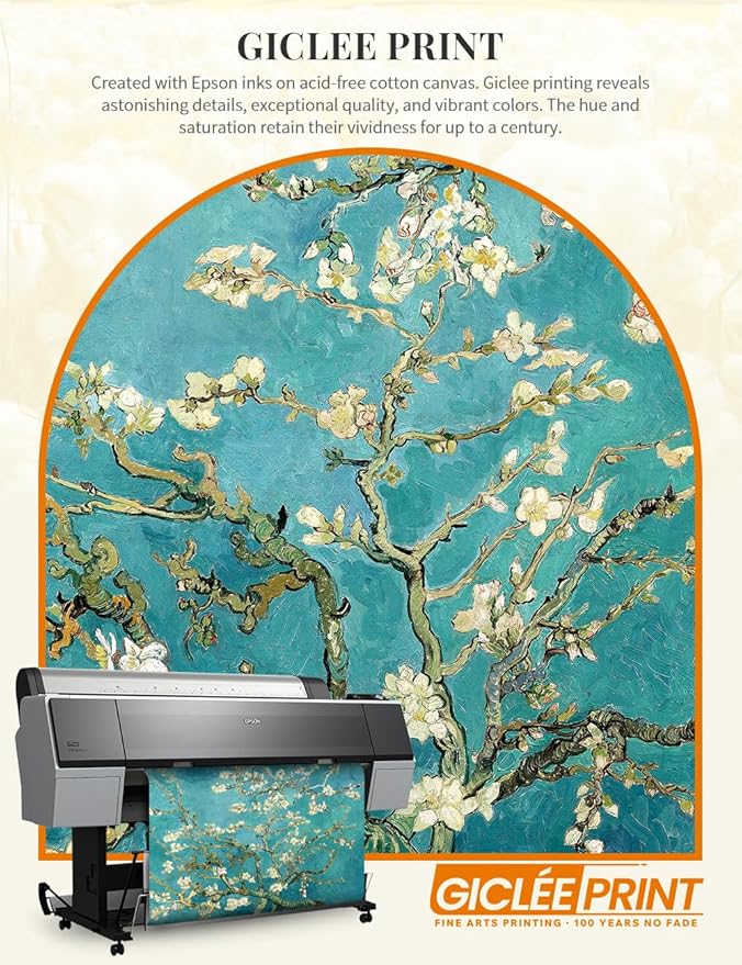 DECORARTS - Almond Blossom Tree - Vincent Van Gogh Reproduction. Giclee Print w/Bronze Frame for Wall Decor. 30x24, Framed size: 35x29