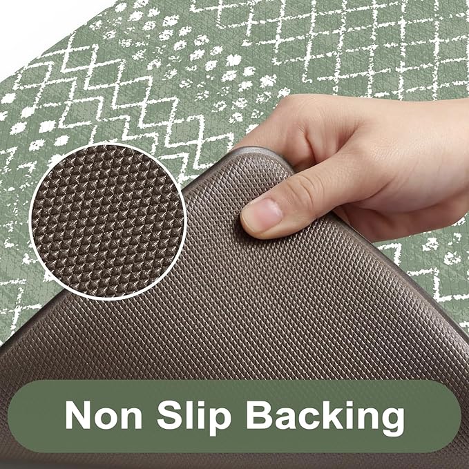 KIMODE Kitchen Anti Fatigue Mats, Green Farmhouse Kitchen Rugs Sets of 2, Memory Foam Kitchen Mats for Floor, Waterproof Standing Mat for Sink Laundry Office Desk 20"x47"+20"x32"