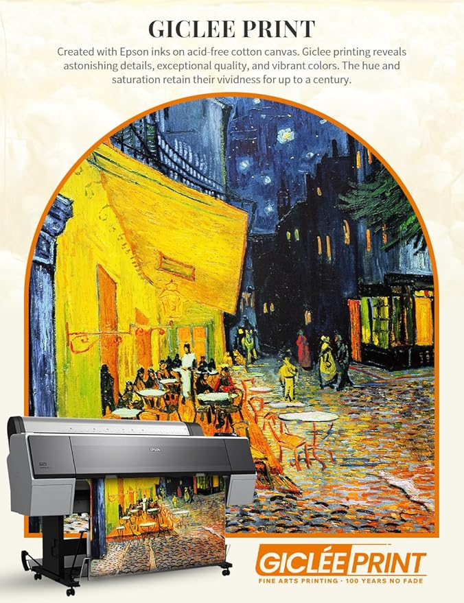 DECORARTS - Cafe Terrace at Night by Vincent Van Gogh. Giclee Print on Acid-Free Canvas in Gold Solid Wood Frame. Picture Size: 16x20, Total Size: 24.75x20.75, Made in USA