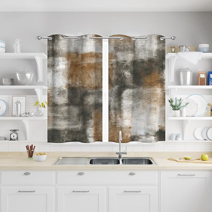 Asuexpect Abstract Curtains 2 Panels Abstract Rust Curtain Room Darkening Grommet Window Treatments Modern Decorative for Bedroom Living Room, 26x36 Inches, Tan