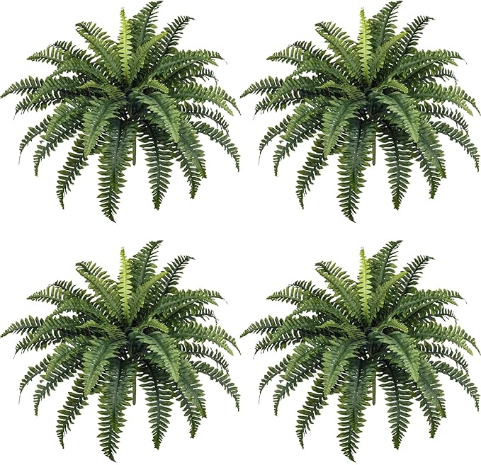 35" Fake Ferns, 4 Large Artificial Bonston Ferns Bushes Plants with 39 Fronds for Outdoors Garden Patio Porch Entrance Low Maintain Home Decor