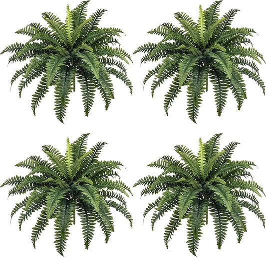 35" Fake Ferns, 4 Large Artificial Bonston Ferns Bushes Plants with 39 Fronds for Outdoors Garden Patio Porch Entrance Low Maintain Home Decor