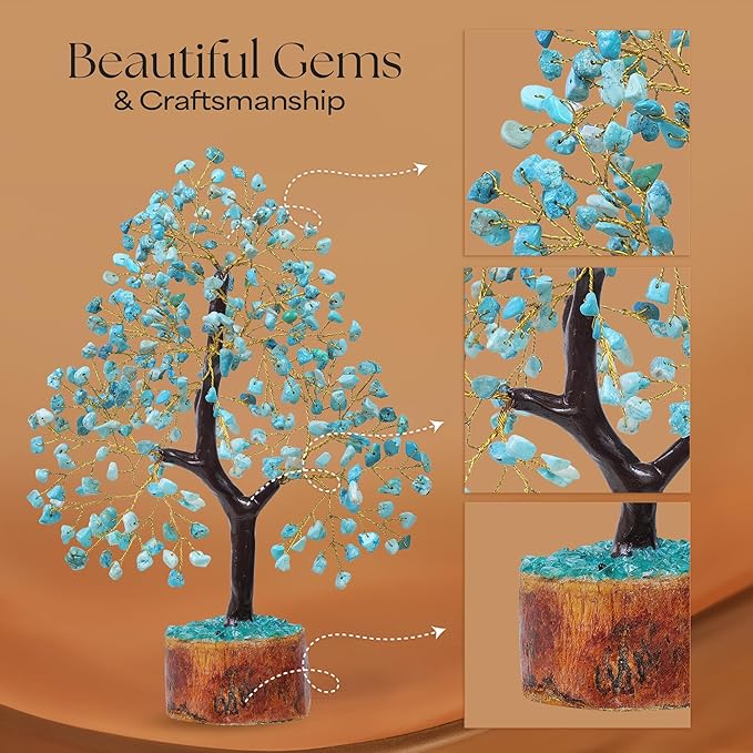 Turquoise Gemstone Crystal Tree, 2 Chakra Pendants, Crystals and Healing Stones, Birthday Gifts for Women, Gemstone Tree, Office Decor, Chakra Stones, Positive Energy Crystals, Gifts for Mom 10-12"