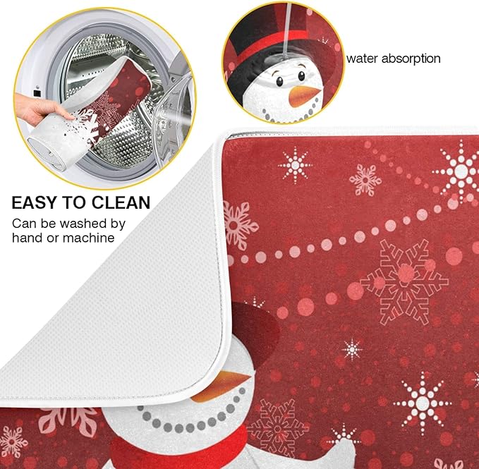 Christmas Snowflakes Snowman Dish Drying Mat 16 X 18 Inch Xmas Snowmen Winter Santa Dry Dishes Pads Tableware Mats Protector for Kitchen Countertops Counter Home Decorations