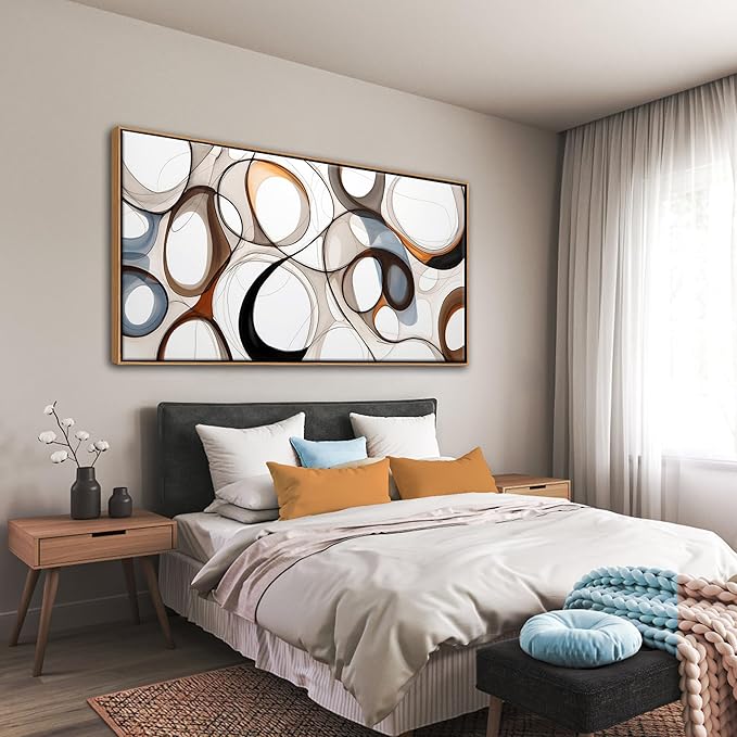 Large Wall Art for Lving Room-Textured Abstract Canvas Wall Art Framed Artwork for Walls Bedroom Wall Decor Above Bed Brown and Blacke Modern office Decorations 29×58IN