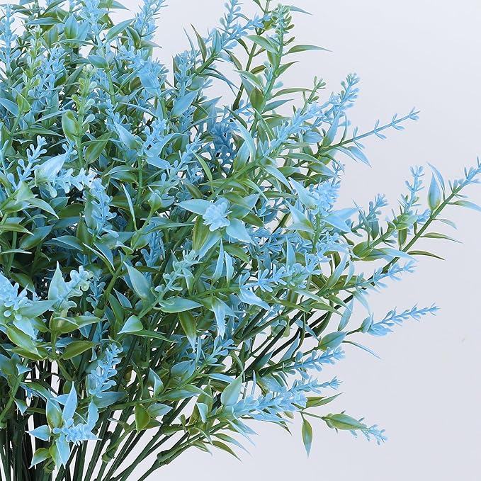 RECUTMS Blue Artificial Flowers for Outdoor Artificial Plants & Flowers for Outside Fake Outdoor Plants Faux UV Resistant Flower Plastic Shrubs Indoor Outside Hanging Decorations(Blue)