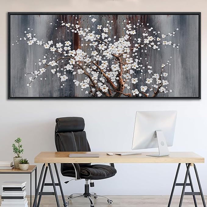 Large Plum Blossom Canvas Wall Art Brown Wall Decor Living Room Cherry Blossom Bedroom Pictures Over Bed Framed Artwork for Wall Modern Canvas Paintings for Decorations 40×87