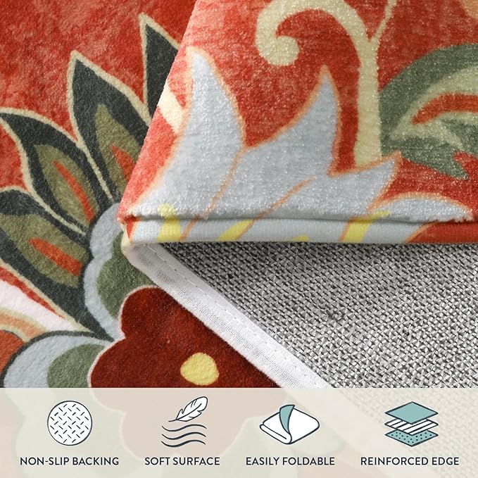 Lahome Red Floral Kitchen 2x5 Rug Runner, Washable Hallway Runner Vintage Christmas Throw Area Rug, Non-Slip Carpet for Entryway Living Room Laundry (2'x5', Red)