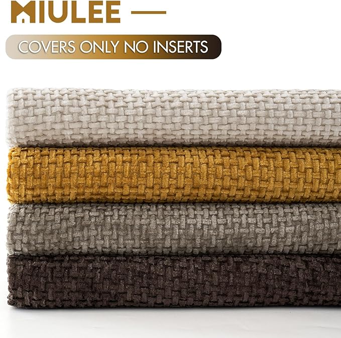 MIULEE Pack of 4 Couch Throw Pillow Covers 18x18 Inch Neutral Gold/Brown Soft Decorative Chenille Pillow Covers Farmhouse Accent Cushion Covers for Boho Home Decor Sofa Bedroom Living Room