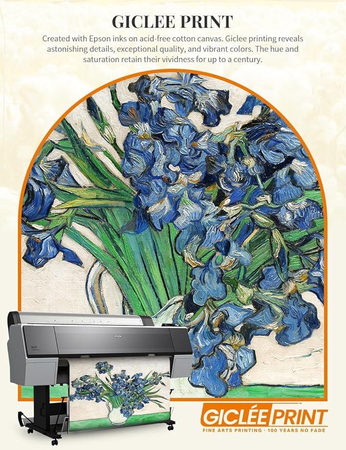 DECORARTS - Vase with Irises1889 - Vincent Van Gogh Giclee Prints w/Antique Brown Frame for Wall Decor. Picture Size: 20x16, Total Size w/Frame: 23x19