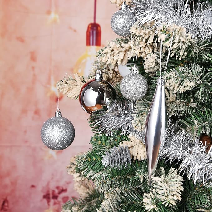 Christmas Balls Tree Ornaments, Shatterproof Christmas Decorations Set with Reusable Hand-held Gift Package for Holiday Xmas Tree Decor (100, Silver)