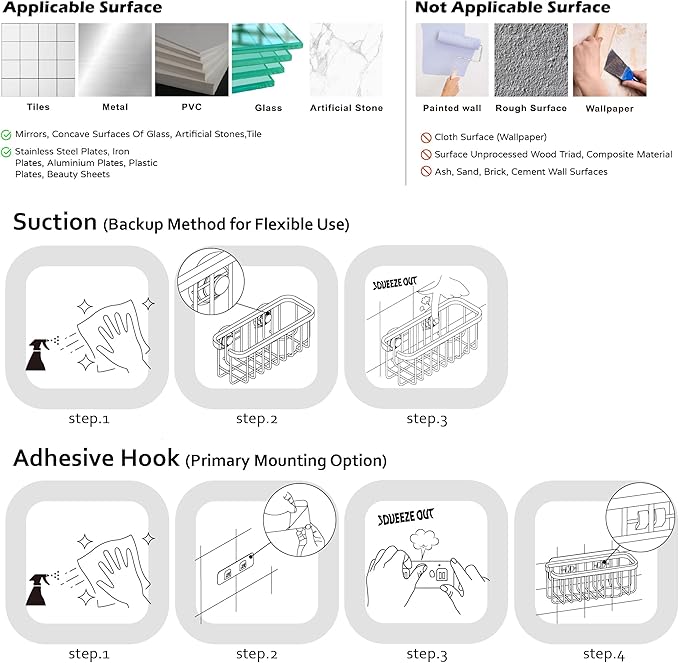SunnyPoint NeverRust Deluxe Kitchen & Bathroom Sink Sponge Holder Organizer with Adhesive Mount - Additional Suction Cup Included – Sponge & Brush NOT Included – 7.4 x 3.3 x 2.75 Inch