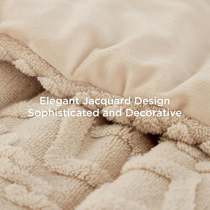 Bedsure King Size Fluffy Comforter Set, Warm Sand Plush Fleece Bed Set King, Luxury Jacquard Farmhouse Boho Soft Warm Bedding for Winter, 1 Comforter (104"x90") and 2 Pillowcases (20"x36")