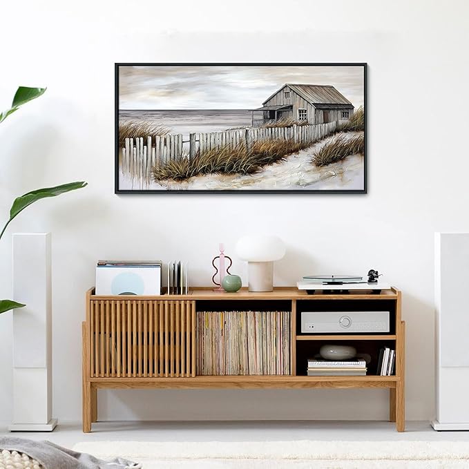 YDYSUNE Wall Art for Living Room - Beach fenced house Canvas Wall Decor for Home artwork Painting 20x40 Inches Canvas Print for Bedroom Decor Modern Salon Kitchen Office Hang a Picture
