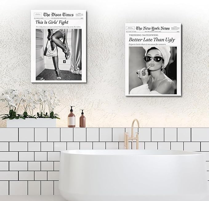 Vintage Shining Framed Wall Art,Hot Girl Newspaper Prints Motivational Affirmation Poster Trendy Canvas Wall Art Modern Retro Magazine Decor for Bar Cart Living Room Home Décor Apartment Bedroom 20x24