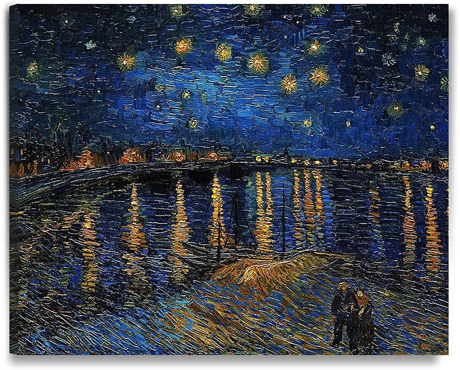 DECORARTS - Starry Night Over The Rhone, Vincent Van Gogh Art Reproduction. Giclee Print on Canvas. Wall Art for Home. 40x32