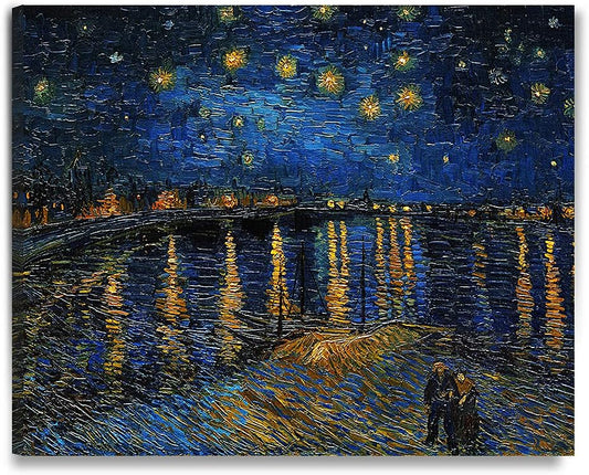 DECORARTS - Starry Night Over The Rhone, Vincent Van Gogh Art Reproduction. Giclee Print on Canvas. Wall Art for Home. 40x32