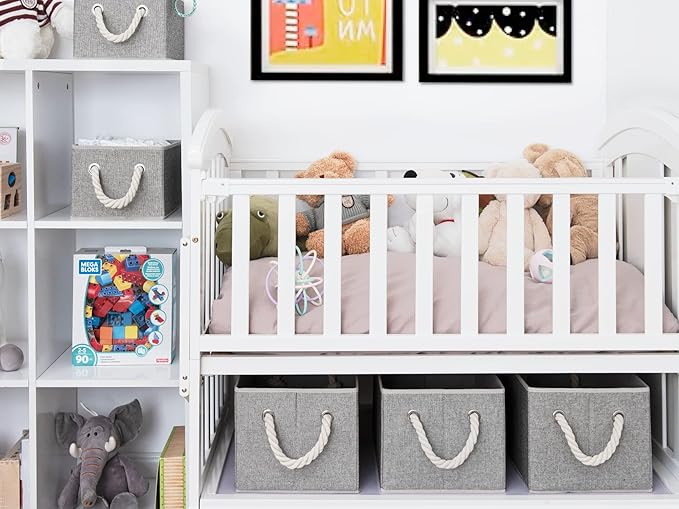 StorageWorks Storage Baskets for Shelves, Foldable Fabric Closet Storage Bins with Handles, Fabric Storage Bins Clothes Organizer, Gray, 3-Pack, Large