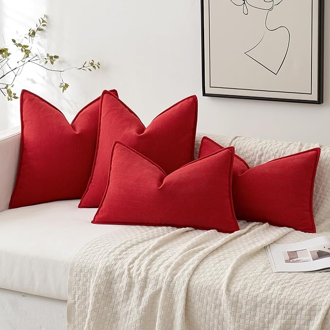 MIULEE Pack of 2 Red Decorative Pillow Covers 16x16 Inch Soft Chenille Luxurious Couch Throw Pillows Farmhouse Cushion Covers with Elegant Design for Sofa Bedroom Living Room Home Decor