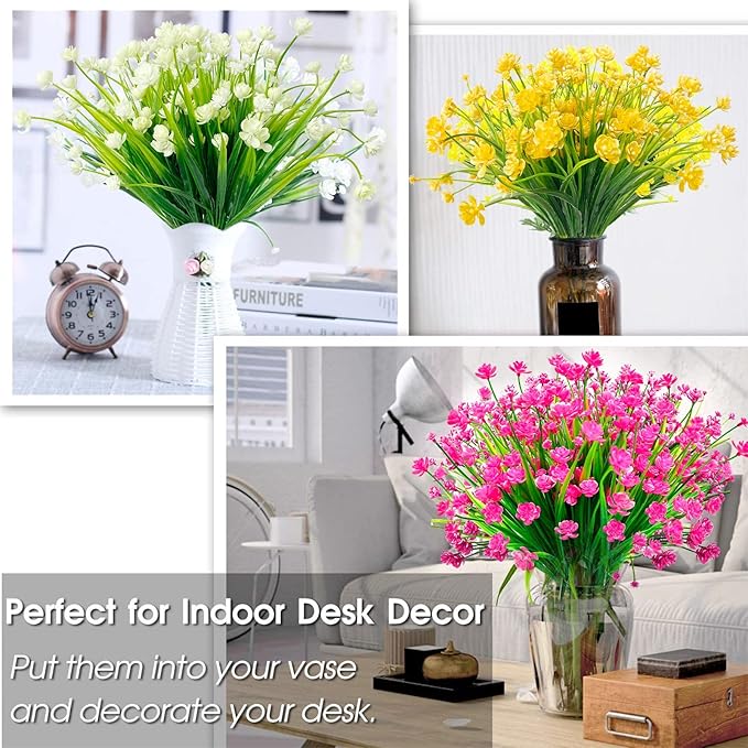 TURNMEON 20 Bundles Artificial Flowers for Outdoors Fake Plants Summer Decor, UV Resistant Artificial Plants Cemetery Fake Flowers Faux Plastic Greenery Shrub for Home Porch Yard Decor 580 Heads(Pink)