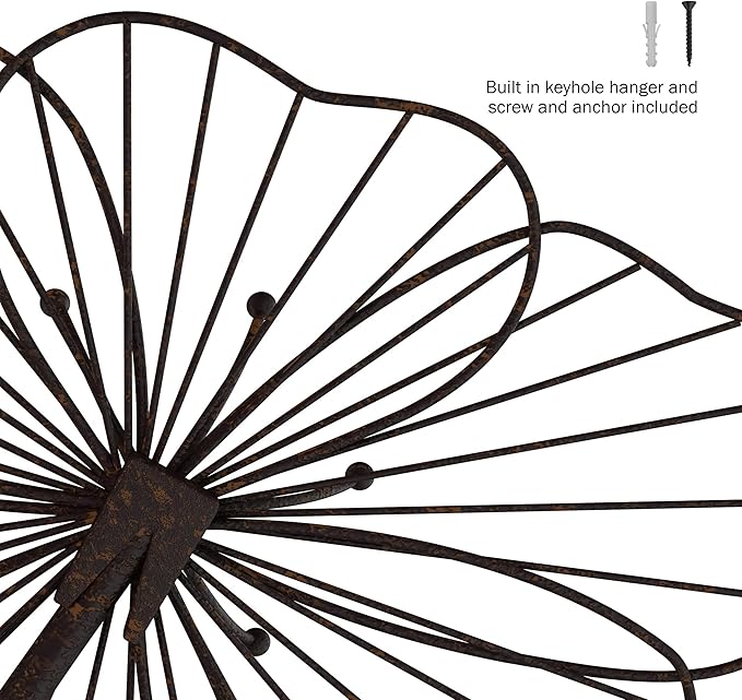 Wall Decor - Metal Layered Wire Flower Sculpture - Contemporary Hanging Accent for Living Room, Bedroom, Entryway, or Kitchen by Lavish Home (Brown)