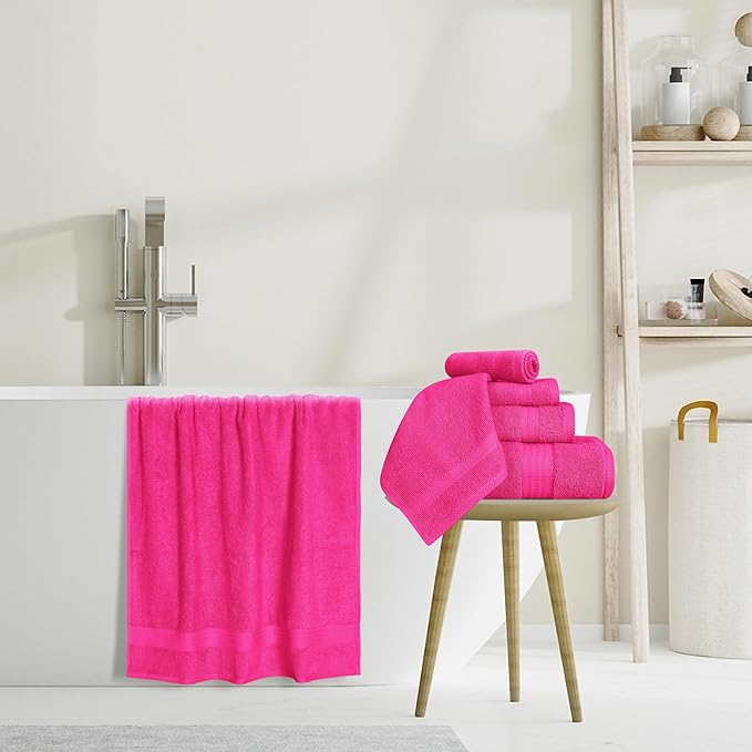 GLAMBURG Ultra Soft 8-Piece Towel Set - 100% Pure Ringspun Cotton, Contains 2 Oversized Bath Towels 27x54, 2 Hand Towels 16x28, 4 Wash Cloths 13x13 - Ideal for Everyday use, Hotel & Spa - Hot Pink