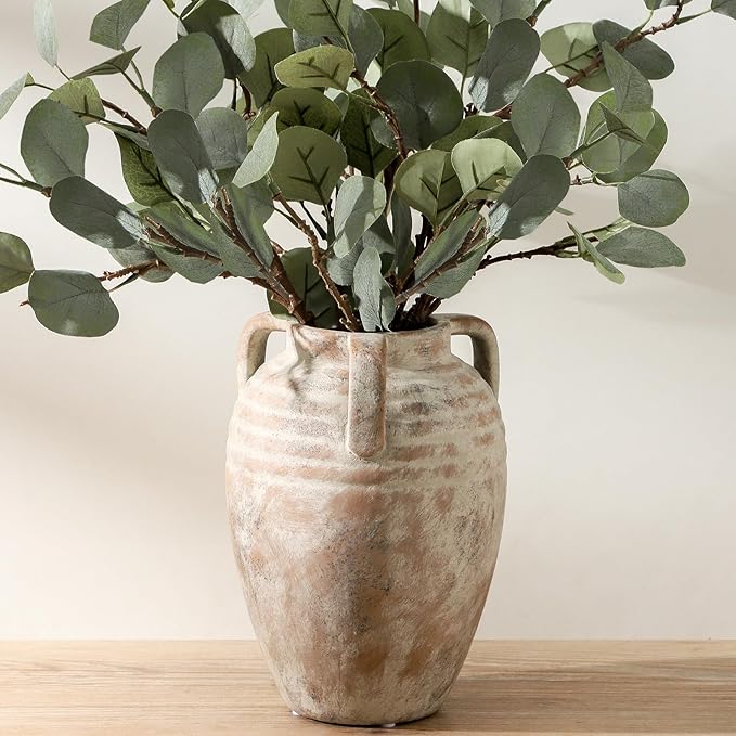 Ceramic Flower Vase Home Decor - Farmhouse Flower Vases Rustic Vintage Style Aesthetic Modern for Table Living Room Kitchen Bedroom Decoration House Desk Decorative Accessories Gift (Vintage)