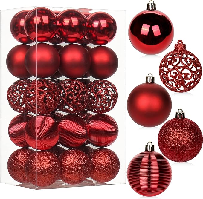 30PCS 2.36" Christmas Ball Ornaments Shatterproof Red Christmas Tree Decorations Xmas Tree Balls Halloween Ornaments Décor