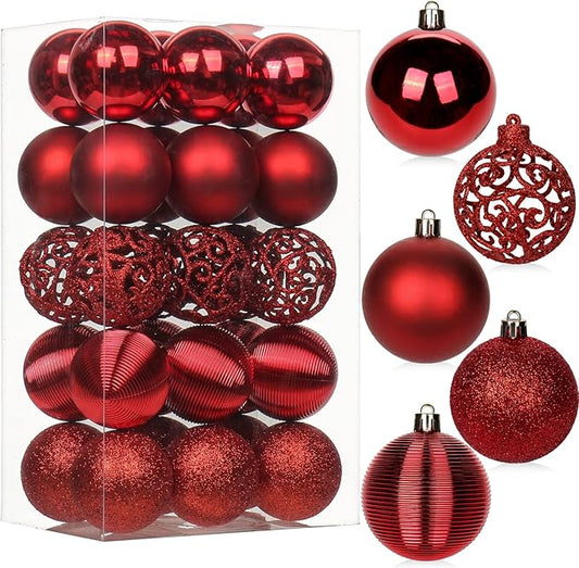 30PCS 2.36" Christmas Ball Ornaments Shatterproof Red Christmas Tree Decorations Xmas Tree Balls Halloween Ornaments Décor