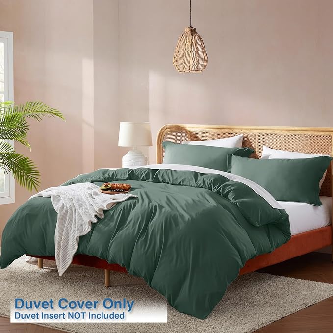Nestl Forest Green Duvet Cover King Size - Soft Double Brushed King Duvet Cover Set, 3 Piece, with Button Closure, 1 Duvet Cover 104x90 inches and 2 Pillow Shams