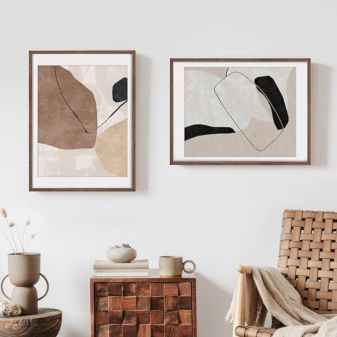 18x24 Poster Frame, Solid Oak Wood 18 by 24 Picture Frame Set of 2, 18x24 Wood Frames with Tempered Glass, 18 x 24 Frame with Mat for 16 x 20, Large Wooden Art Frame, Walnut Color