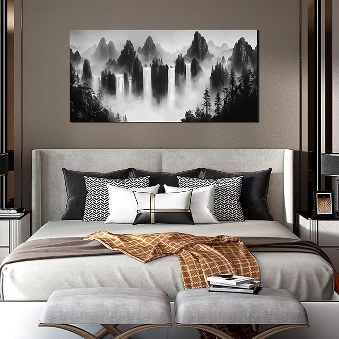 Mountain Pictures Wall Decor for Living Room Black and White Canvas Wall Art for Office Nature Landscape Wall Art Decor 24 x 48 Inch