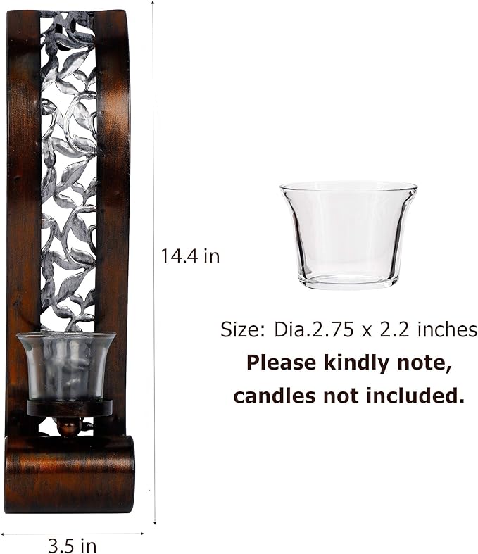 Wall Sconce 14.4 x 3.5 Inch, with Tea Light Candle Holder Antique Bronze Style Metal Wall Art Decorations for Living Room, Bathroom, Dining Room and Office, Set of 2