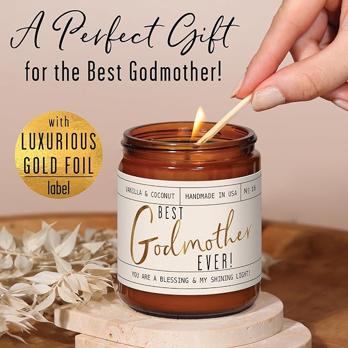 Godmother Gift - 'Best Godmother Ever!' Candle, w/Coconut & Vanilla - Godmother Gifts from Godchild I Godmother Proposal Gift I God Mother Gifts for Women I God Mom I 50Hr Burn, USA Made
