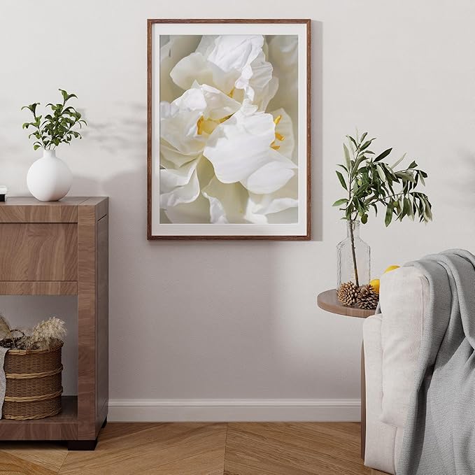 22x30 Oak Wood Picture Frame, 22"x30" Poster Frame for Wall, 22x30 Picture Frame with Mat for 20x27, Solid Oak Wood Photo Frame 22 x 30 with Tempered Real Glass (Walnut Color, 1 Pack)