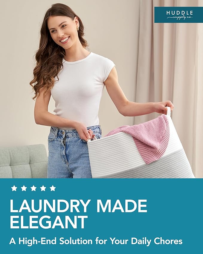 XXXXL WASHABLE Jumbo 125L Extra Large Blanket Basket, Woven Decorative Cotton Rope Basket with Handles for Laundry, Living Room, Baby Toys Nursery, Storage, Organization Bins 24" x 17" (Grey & White)
