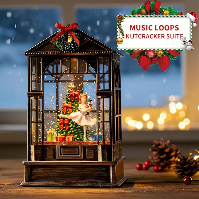 Christmas Snow Globe, Lighted Christmas Tree Clara &Nutcracker Scene, Musical Snow Water Lantern Swirling Glittering Holiday Decoration and Gift for Family Children or Friends