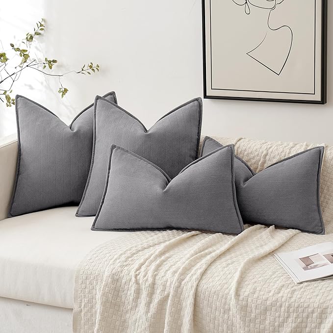 MIULEE Pack of 2 Grey Decorative Pillow Covers 20x20 Inch Soft Chenille Luxurious Couch Throw Pillows Farmhouse Cushion Covers with Elegant Design for Sofa Bedroom Living Room Home Decor
