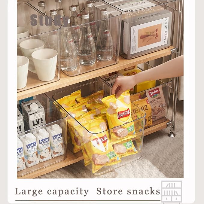 Clear plastic storage bins with LIDS-3packs,storage containers for snacks, cosmetics, books, dog food, Storage Organizer for Nursery，Kitchen, Living room,Bedroom, Bathroom, Office