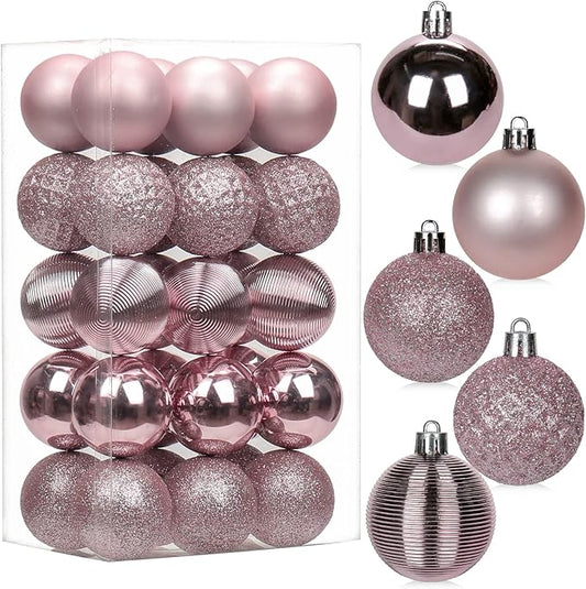 30PCS 2" Christmas Ball Ornaments Shatterproof Pink Christmas Tree Decorations Xmas Tree Balls Halloween Ornaments Décor