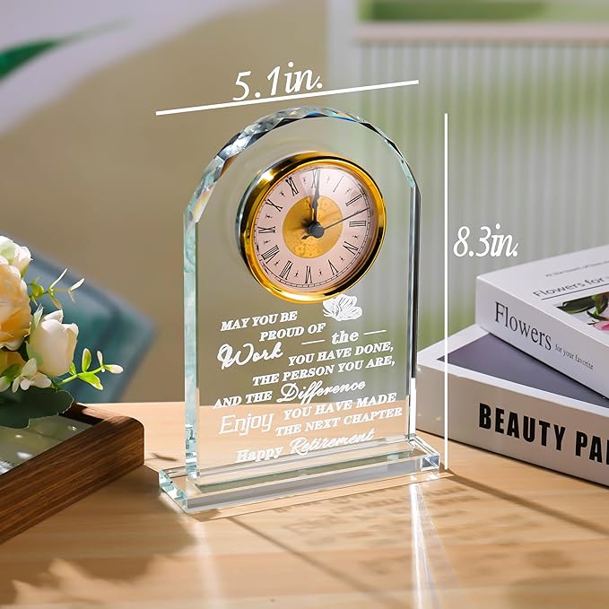 Qianwei Retirement Gifts - Crystal Clock for Coworker, Boss, Teacher, Nurse Farewell & Retirement