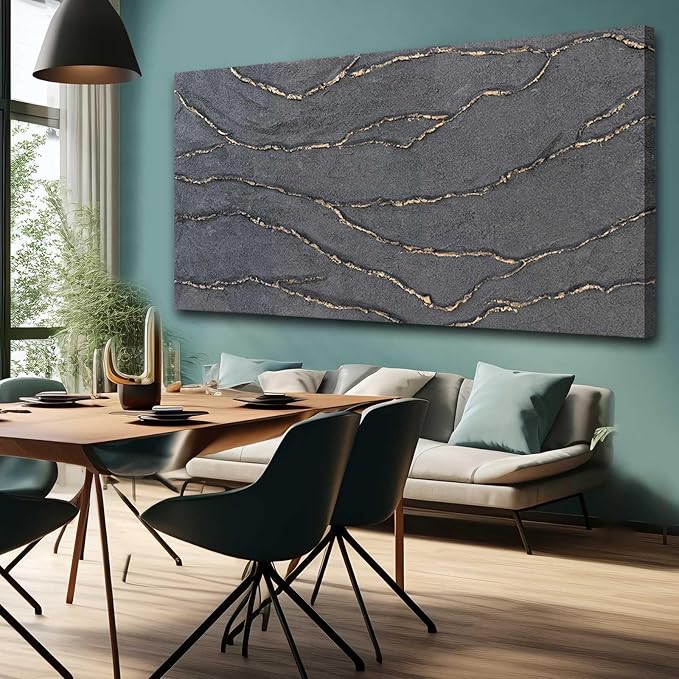 XIANSHOU Canvas Wall Art Hand Painted Large Gold and Grey Abstract Painting Textured Wall Decor 29"x58" Home Artwork Decoration for Living Room Office Bedroom Dining Room