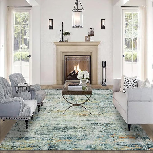 Area Rugs 9x12 Living Room: Large Machine Washable Area Rug with Non Slip Backing Non Shedding Abstract Stain Resistant Carpet for Bedroom Dining Room Nursery Home Office - Sage Green/Multi