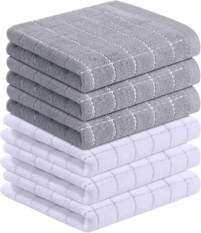 Homaxy 100% Cotton Terry Kitchen Towels(Mixed Color, 13 x 28 Inches), Checkered Designed, Soft and Super Absorbent Dish Towels, 6 Pack