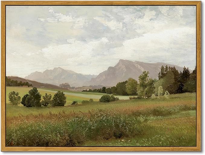 KBKBART Framed Vintage Landscape Wall Art Prints, Retro Muted Green Forest Valley Nature Wilderness Canvas Painting, Farmhouse Decor Wall Art for Bedroom, Bathroom,Vintage Wall Decor(12"x16")